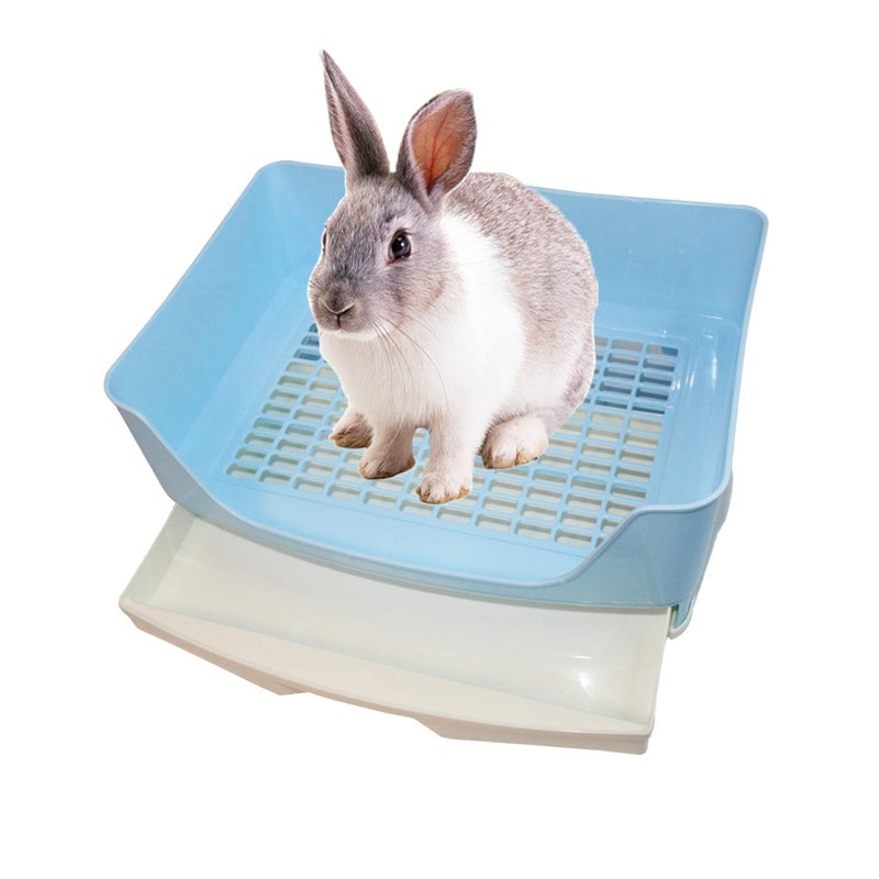 kathson Large Rabbit Litter Box Trainer, Potty Corner Toilet with Drawer Bigger Pet Pan for Adult Hamster, Guinea Pig, Ferret, Galesaur, Bunny and Other Animals (Blue) - Image 1